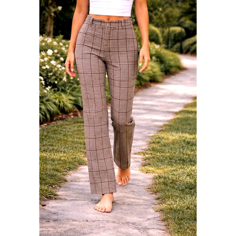 Free People Molly Slim Pants Neutral Combo Winsor Plaid 12